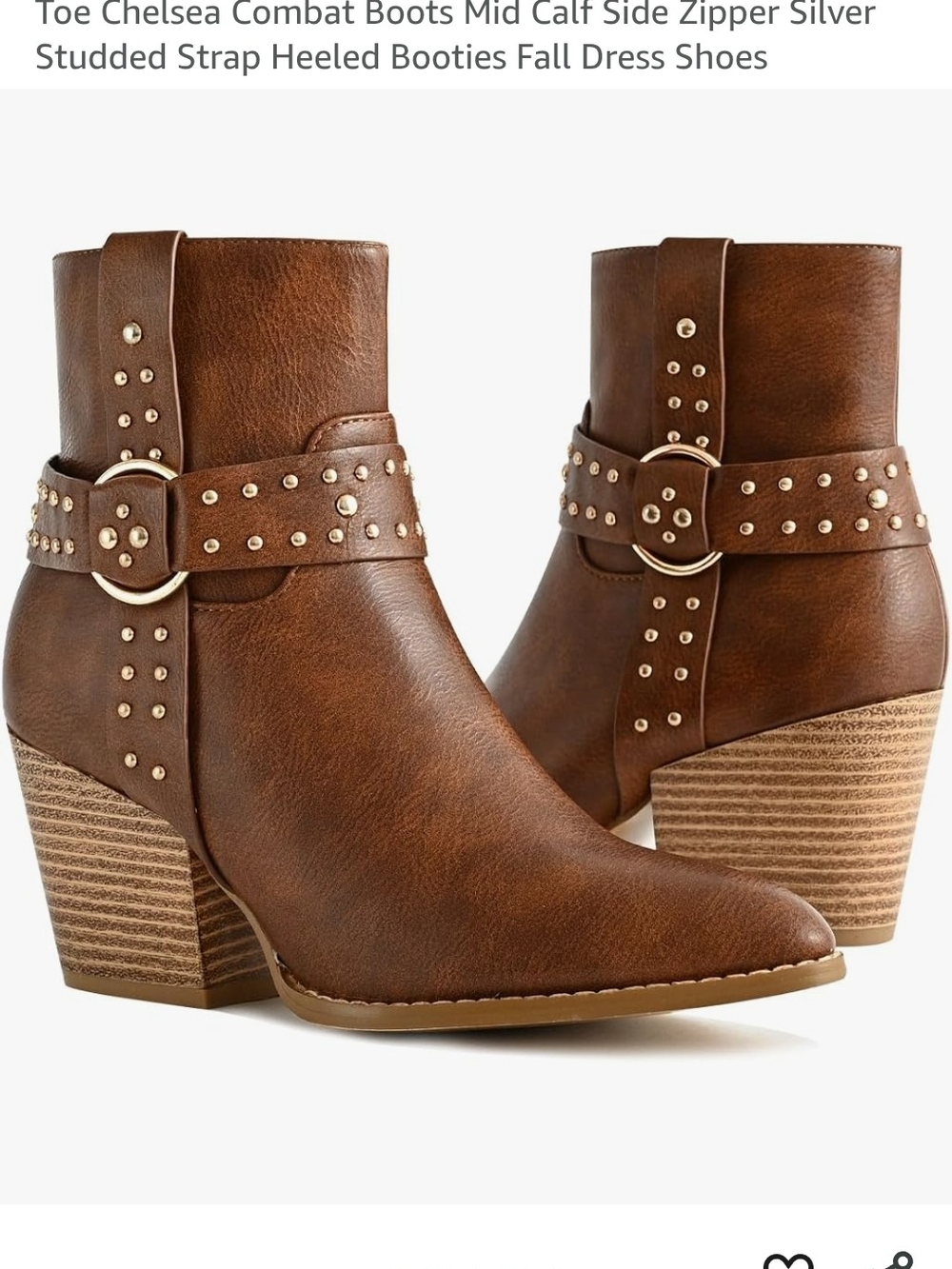 Women’s Brown Studded Ankle Boots - Fashionable Western Block Heel -size 9 - Picture 6 of 6